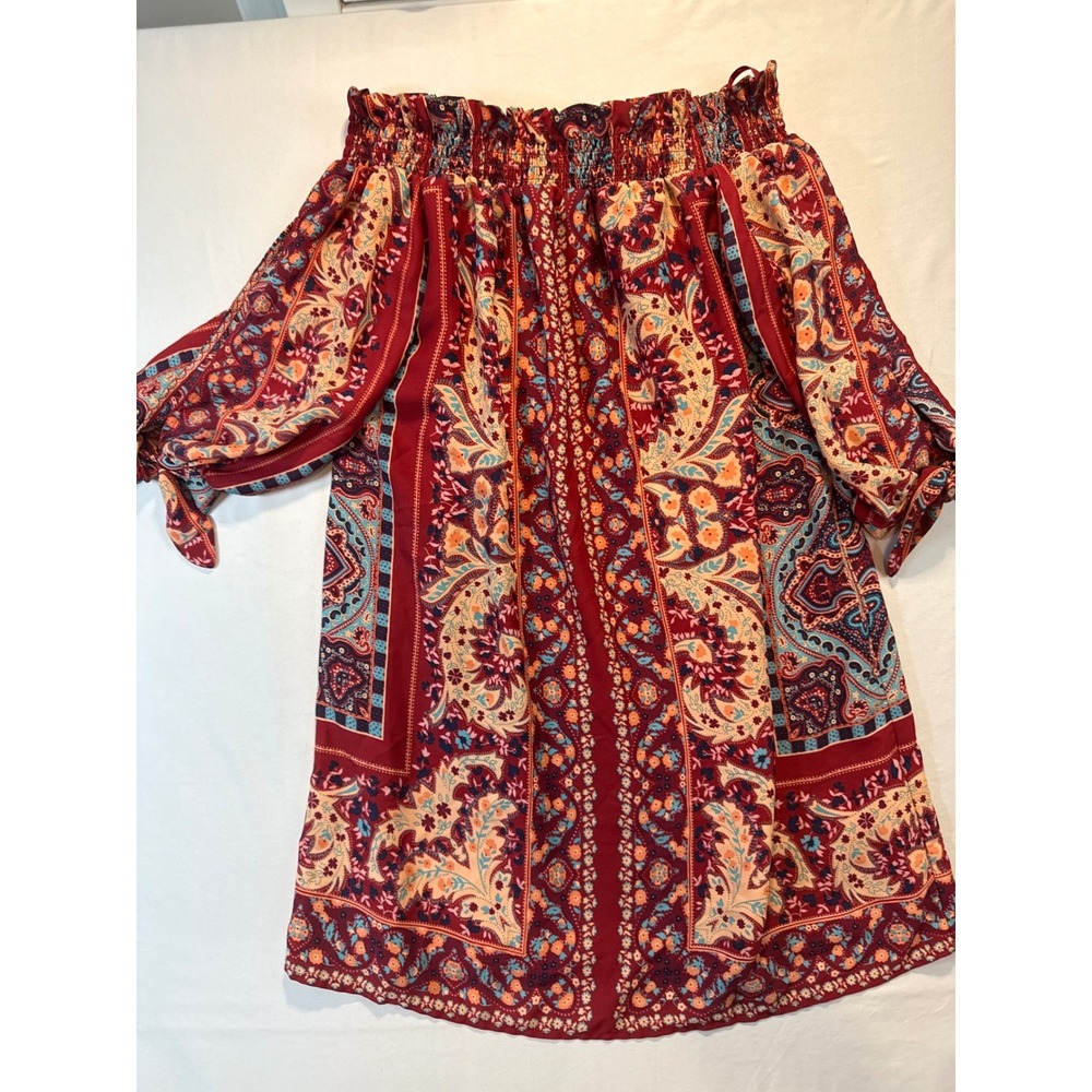 City Triangles Red Paisley Boho Off Shoulder Mini Dress Womens Medium 2183 SG9E